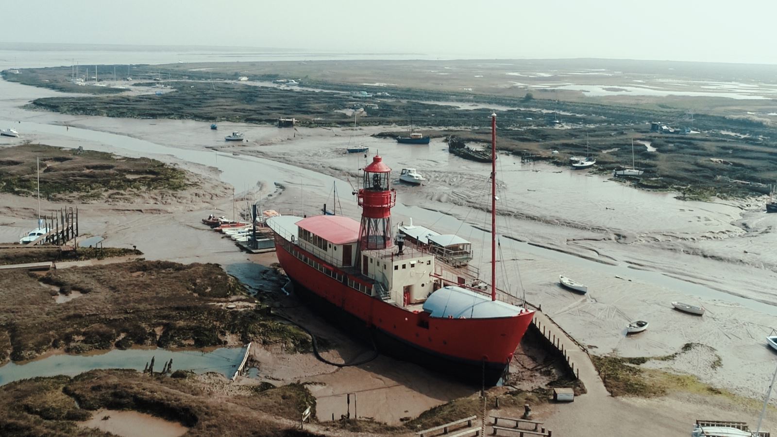 Red lightship amongst the saltmarshes in Tollesbury 